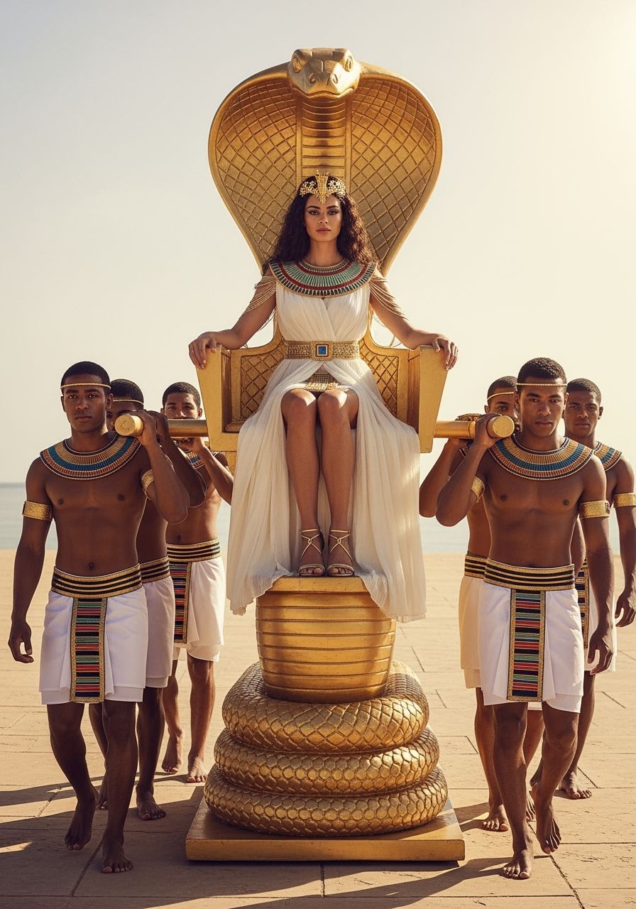 Regal Egyptian Queen on Cobra Throne, Professional Photograp...