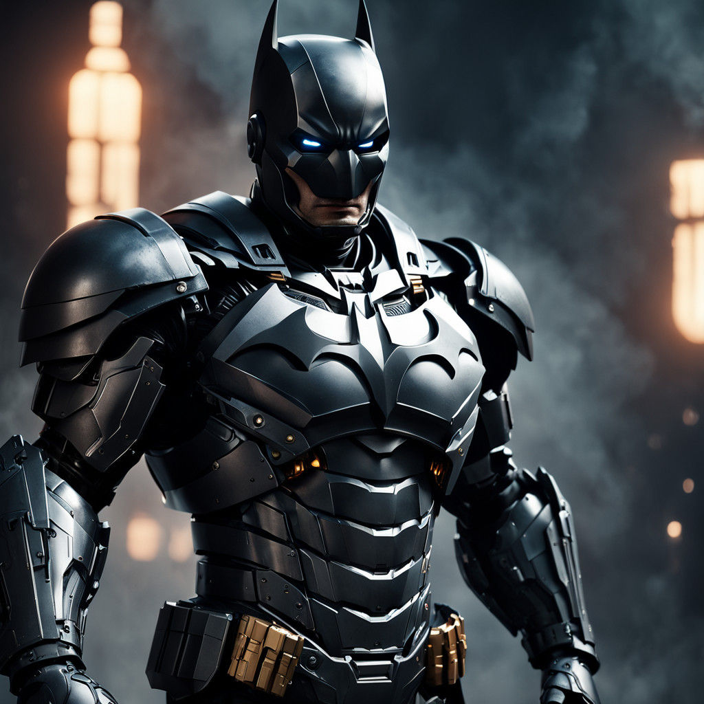 Batman in Epic Iron Suit: Hyperrealistic Sci-Fi Portraiture