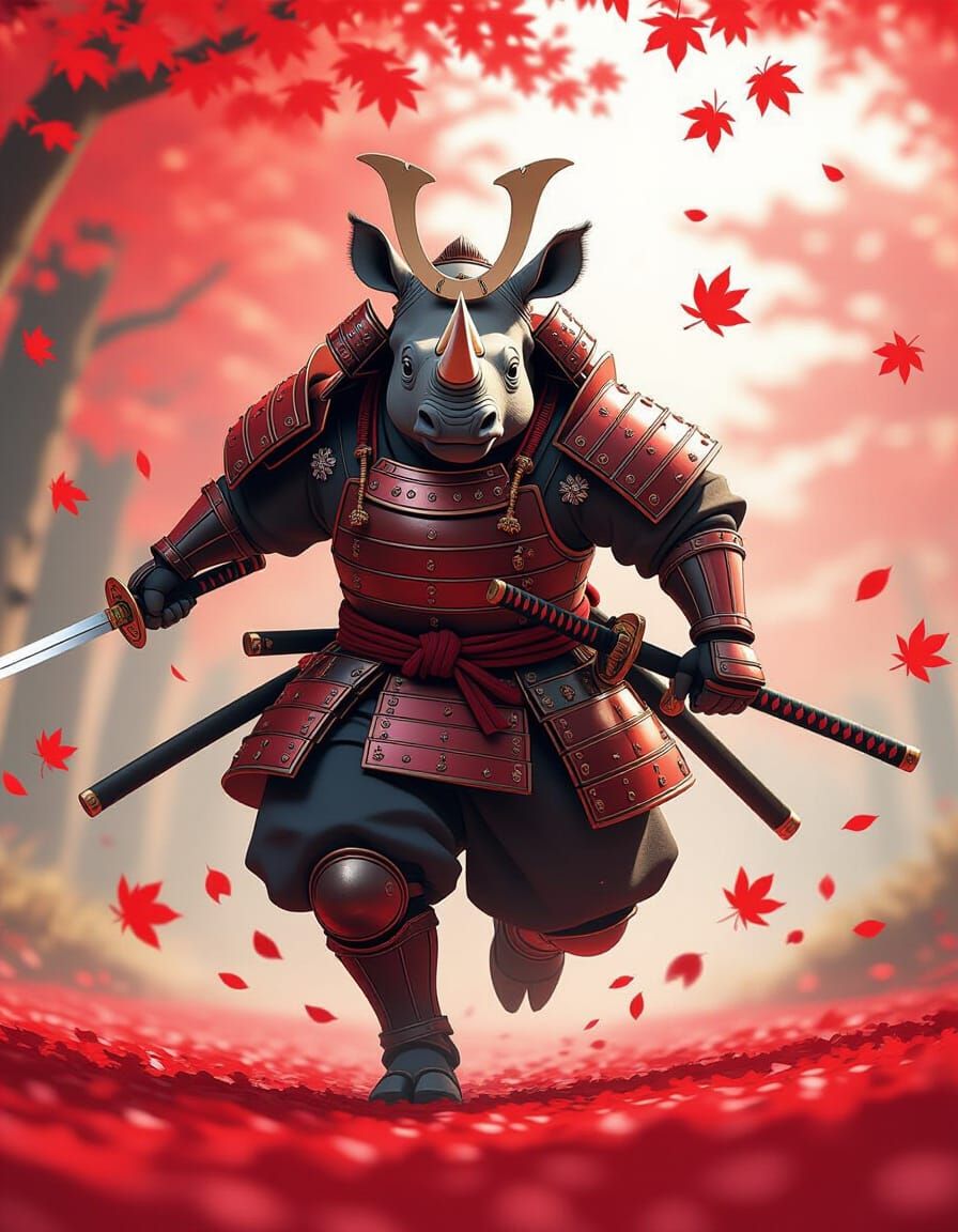 Samurai Rhino in Edo Period Savanna Jungle
