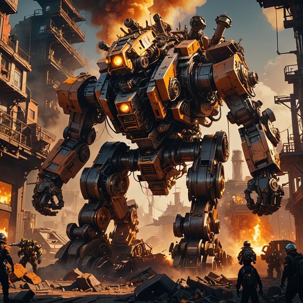 Scrap Mech Destruction in Dystopian Sci-Fi Art