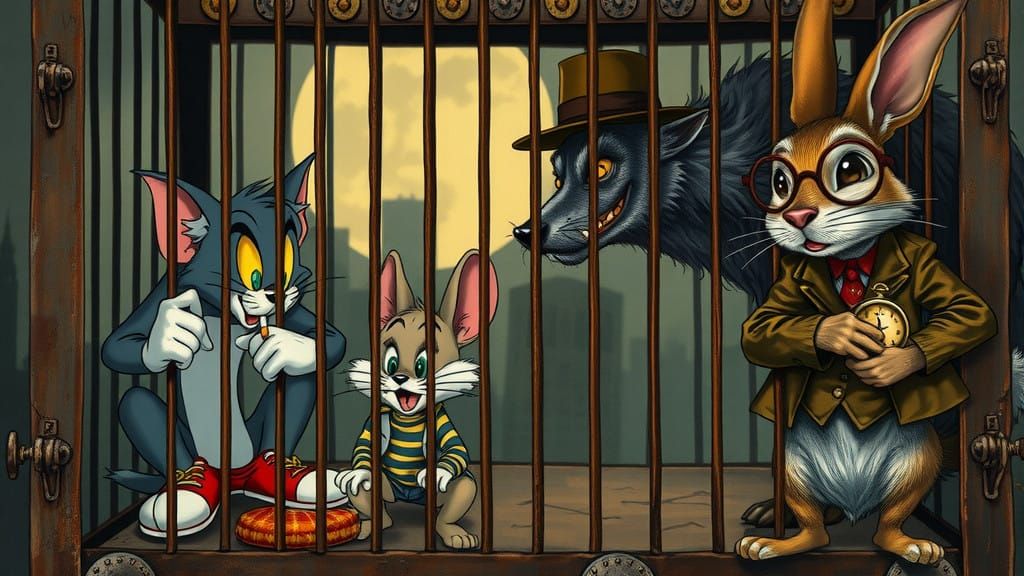 Tom and Jerry Confront a Smoking Wolf in a Haunting, Gothic...
