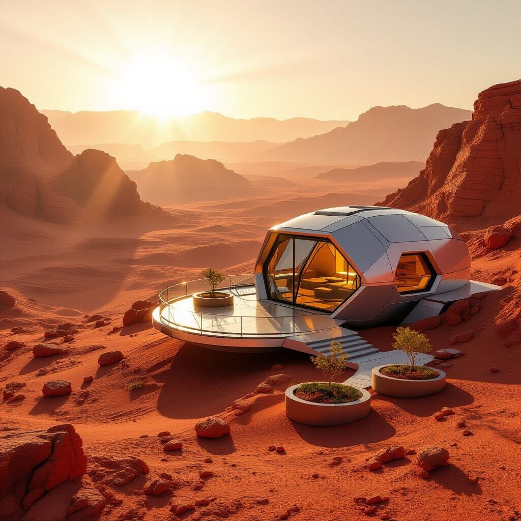 Futuristic mountain home on Mars