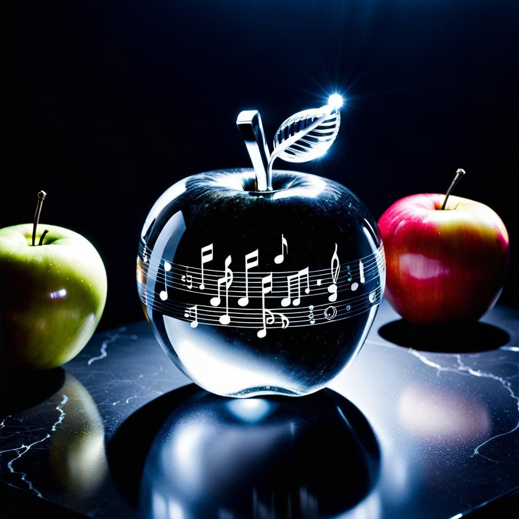 Crystal Apple with Floating Musical Symbols