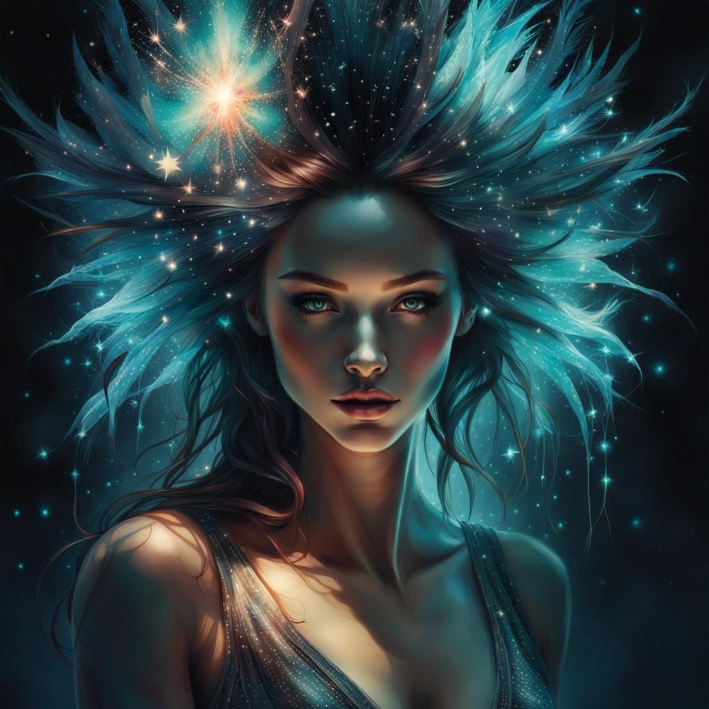 Bioluminescent Dancer on Glowing Stage in Precisionism Style