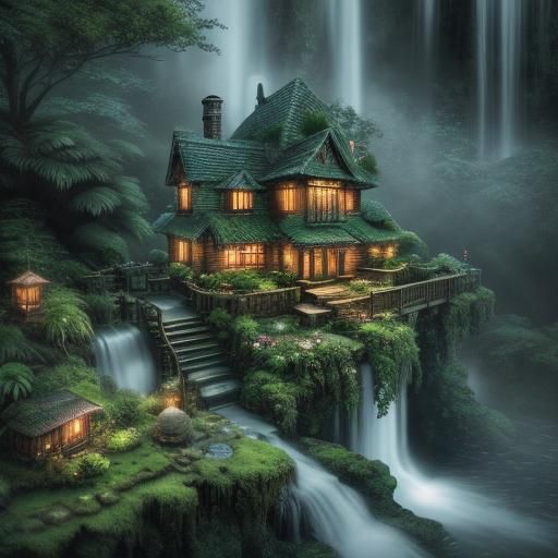 Magical Waterfall Garden with Gnome Homes