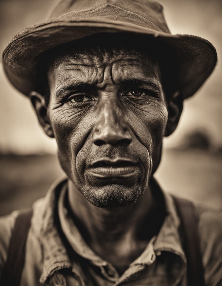 Weary Dust Bowl Farmer in Sepia-Toned Portrait