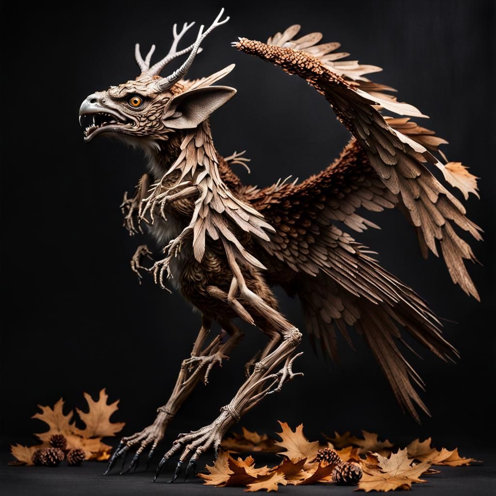 Creepy Gryphon Made of Twigs and Leaves
