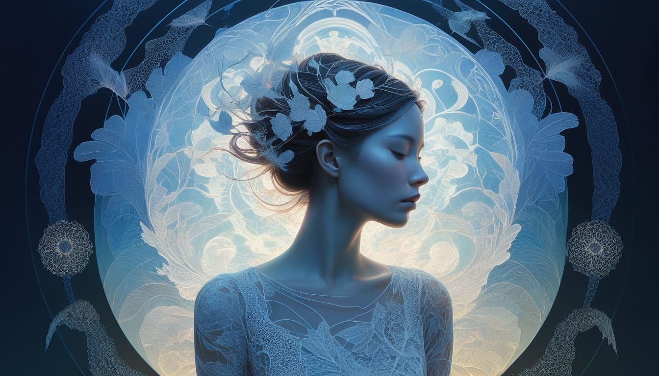 Ethereal Being Unfolds in Dreamy, Iridescent Blooms