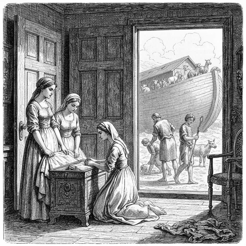 Packing the Ark: A Monochrome Biblical Scene
