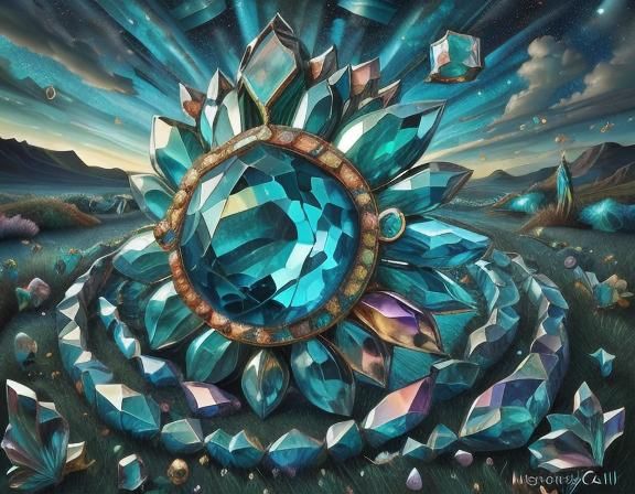 Stained Glass Masterpiece of a Vibrant Gemstone Landscape