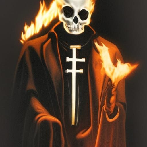 Ghost Rider as Catholic Priest: Hyperrealistic Portrait