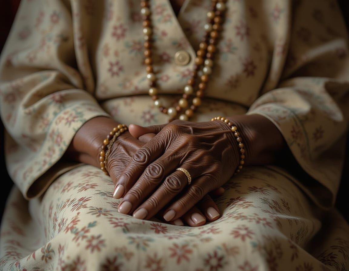 Hands with Rosary: Documentary Style Black and White Photo