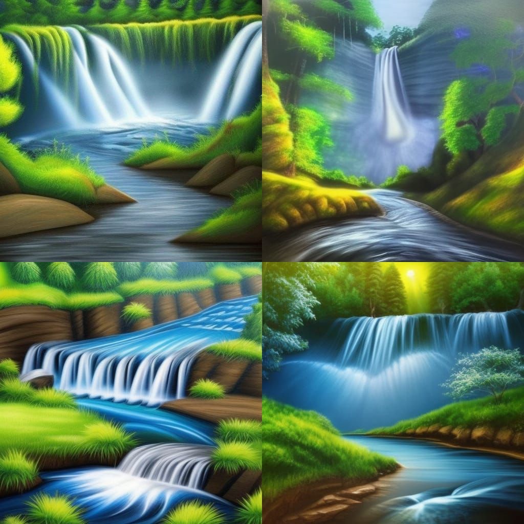 Realistic Hands Drawing Beautiful Waterfall Scene