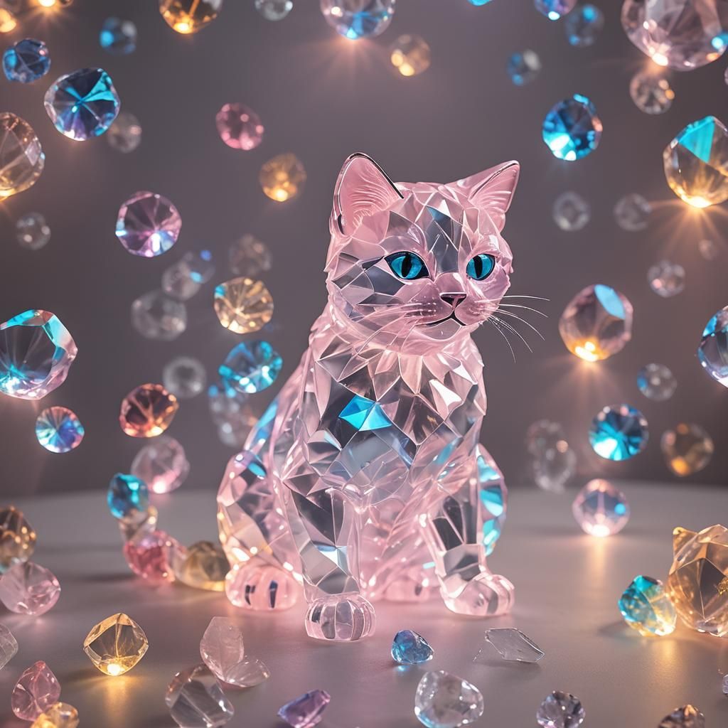 Colorful Glowing Crystal Cat Creation