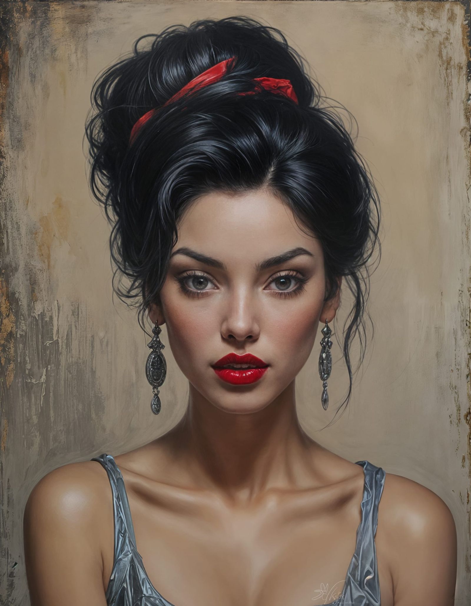 Stunning Woman with Red Lips in Disney Noir Style