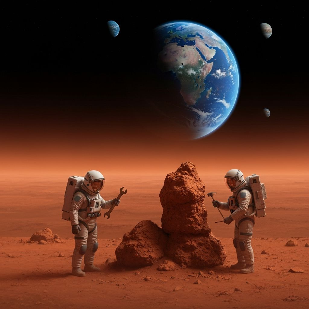 Astronauts Explore Mars Landscape in Hyperrealistic Style