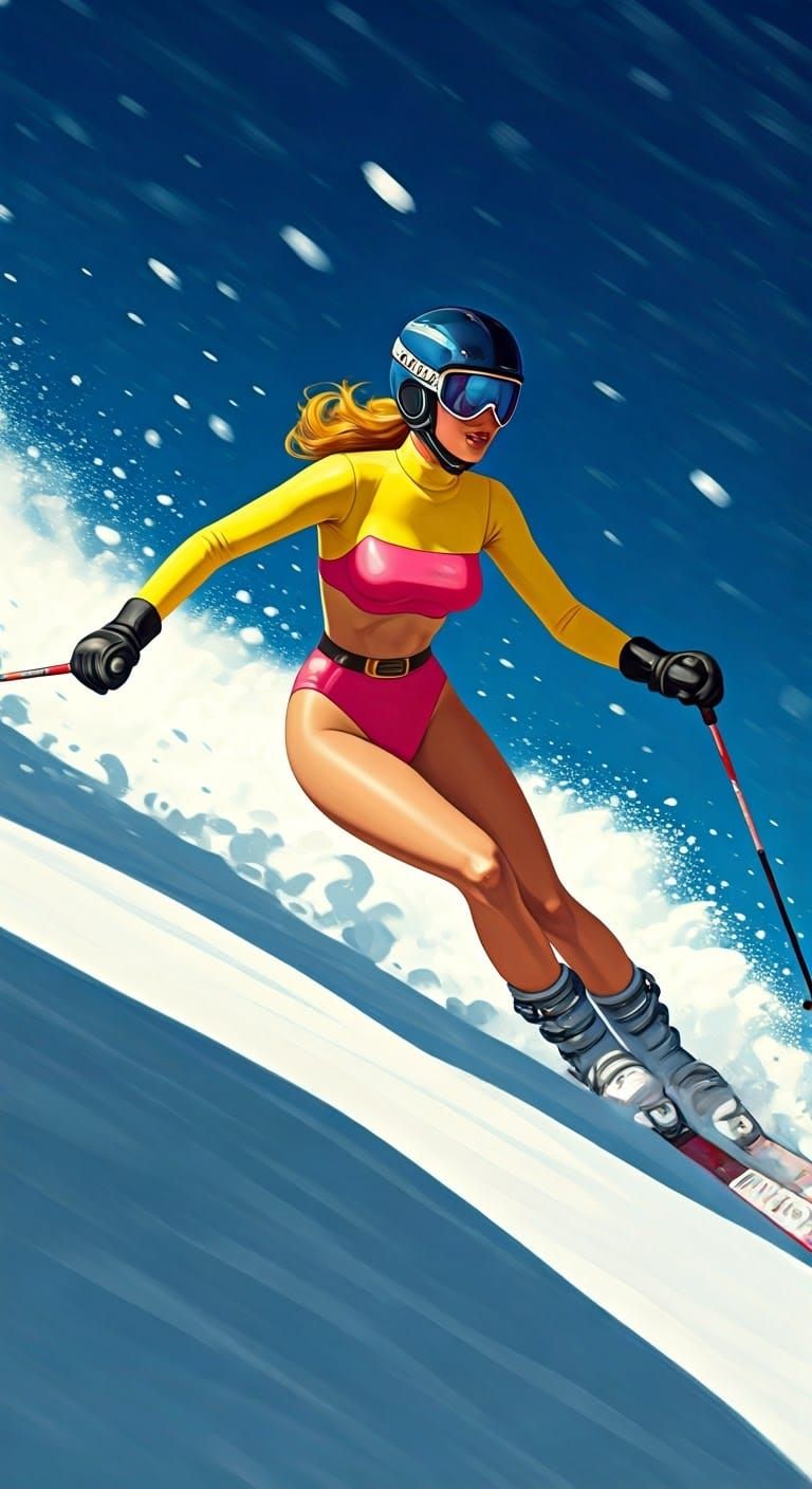 Futuristic Winter Athlete Descends the Mountain