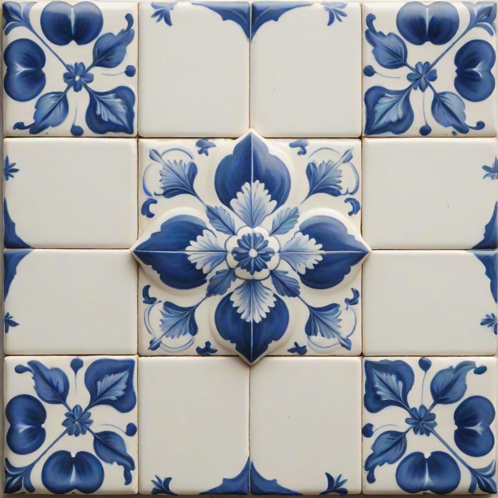 Delft Style Tile in Elegant Blue and White