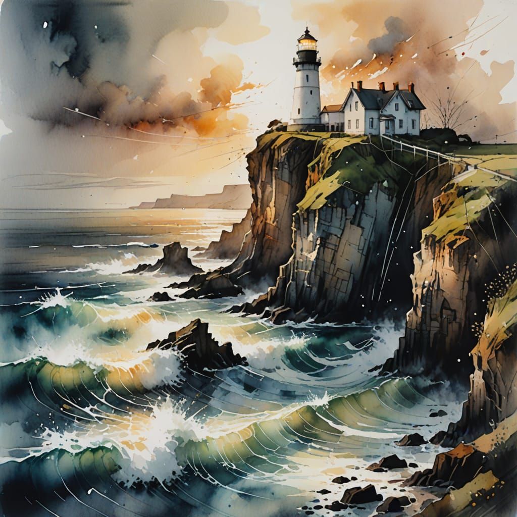 Ethereal Coastal Scene in Watercolour Style