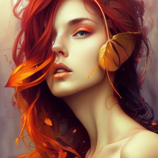 Autumn Goddess with Winter Background as Digital Art