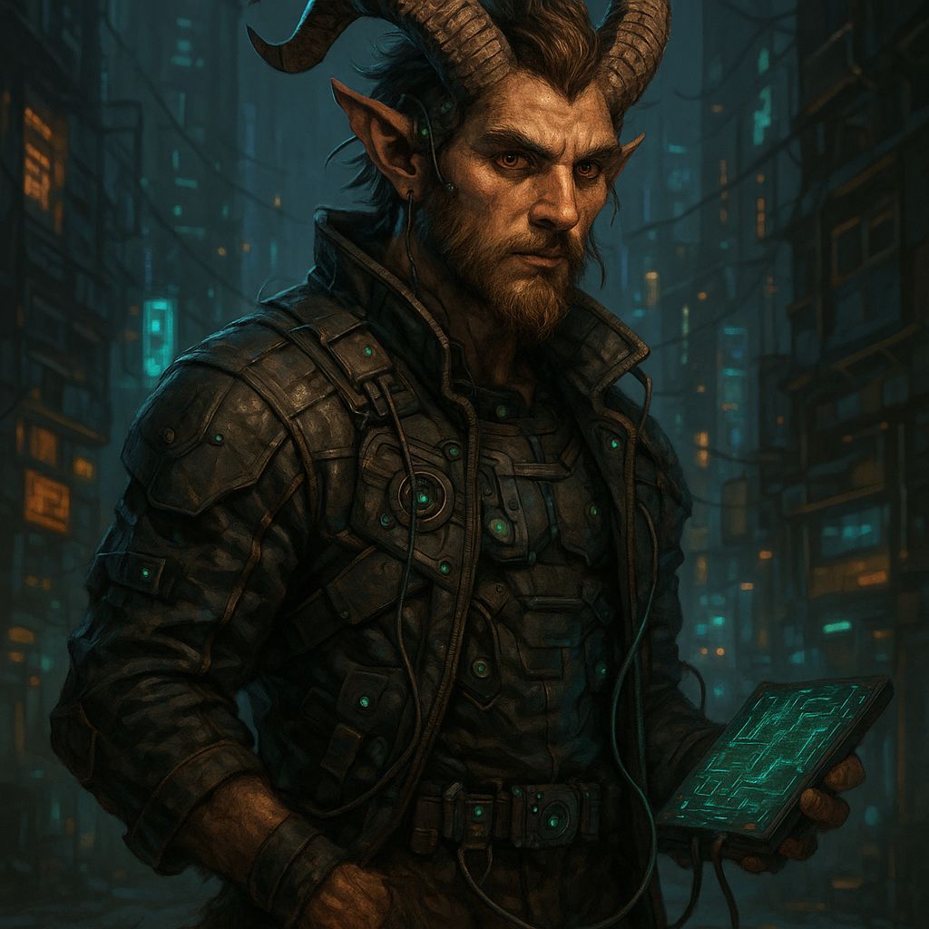 Shadowrun Satyr Technomancer in Cyberpunk Style