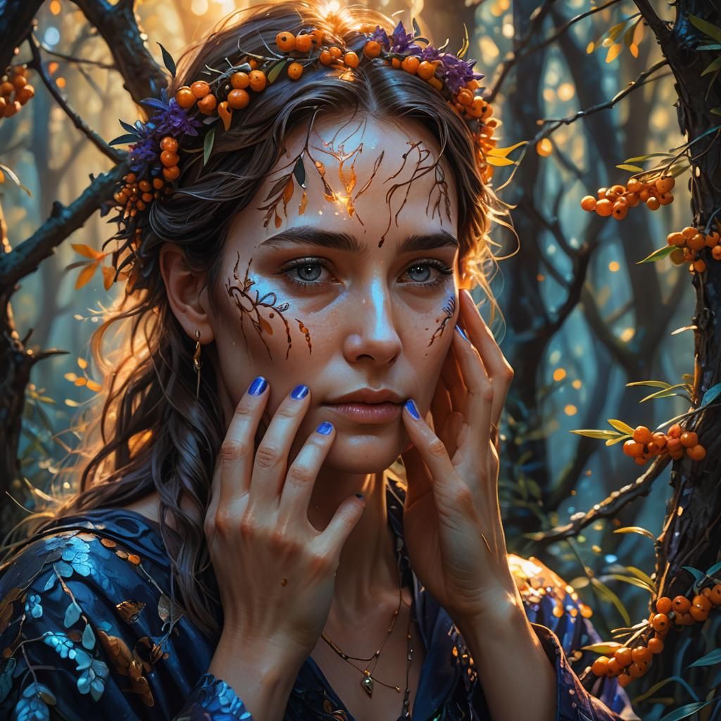 Mystical Forest: Woman's Glowing Skin with Sea Buckthorn Oil