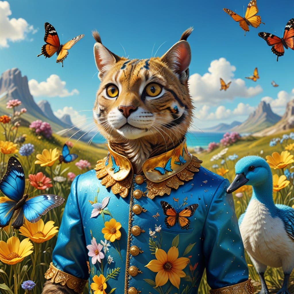 Dodo and Saber-Toothed Cat in Surrealist Style