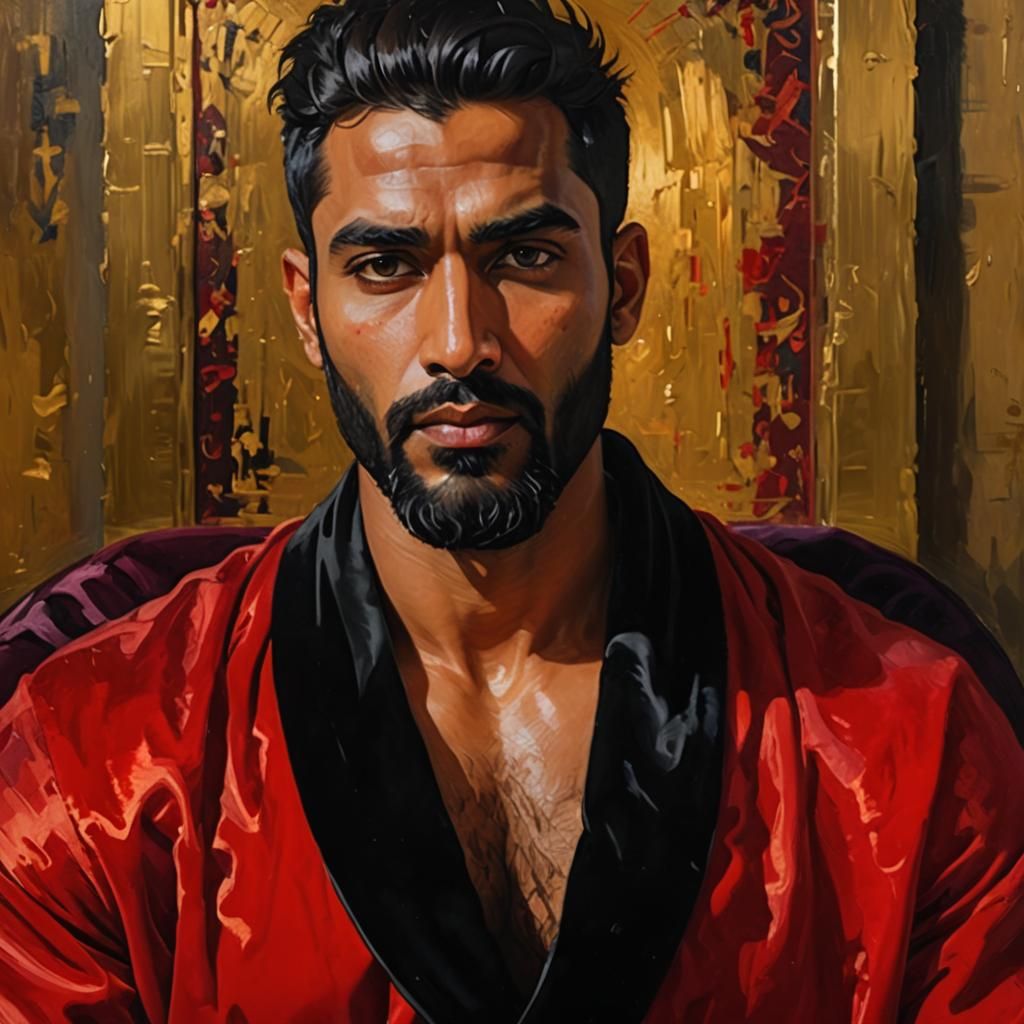 Indian Arab Man in Red Robe, Neo-Impressionist Style