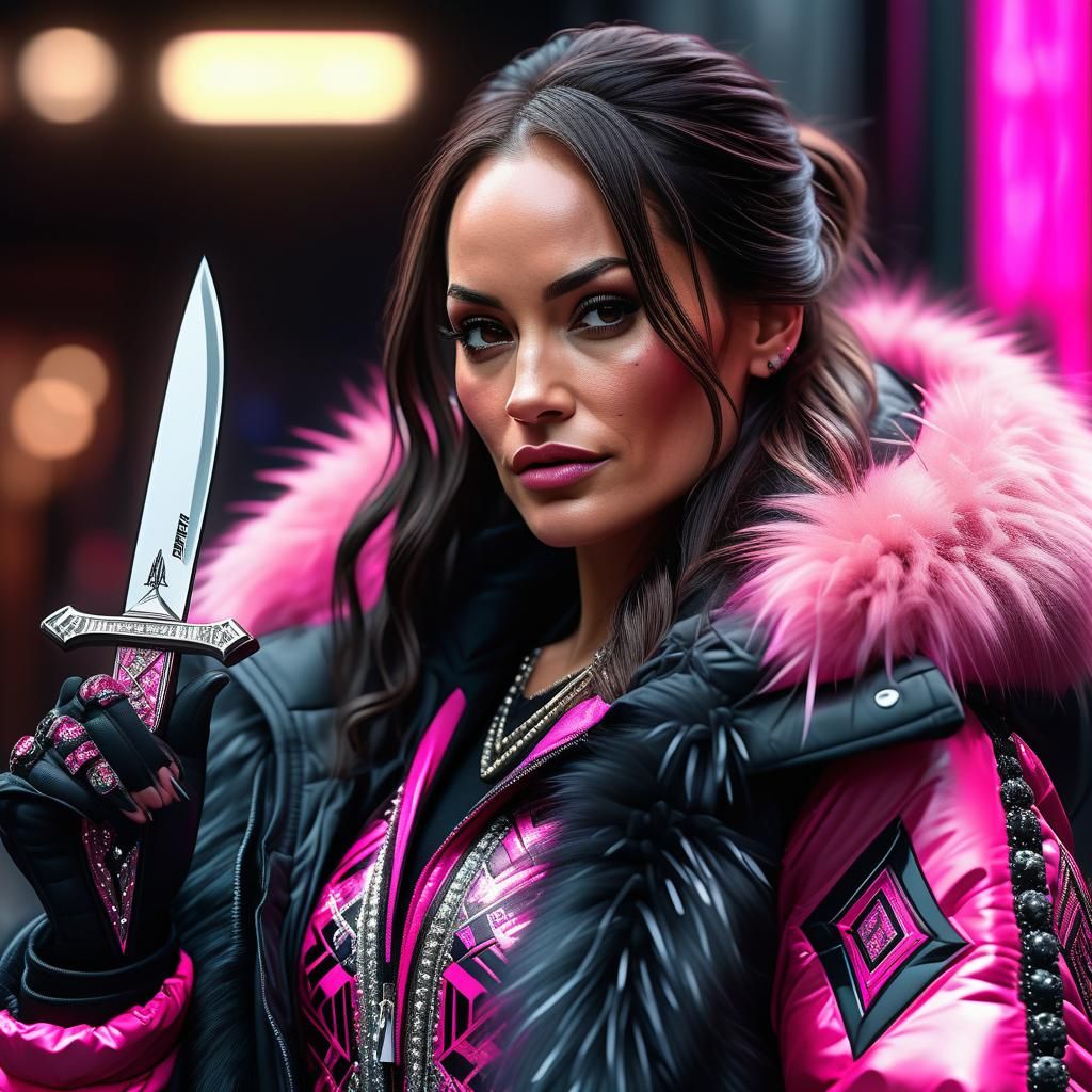 Woman in Body Armor with Jeweled Knife, Digital Art