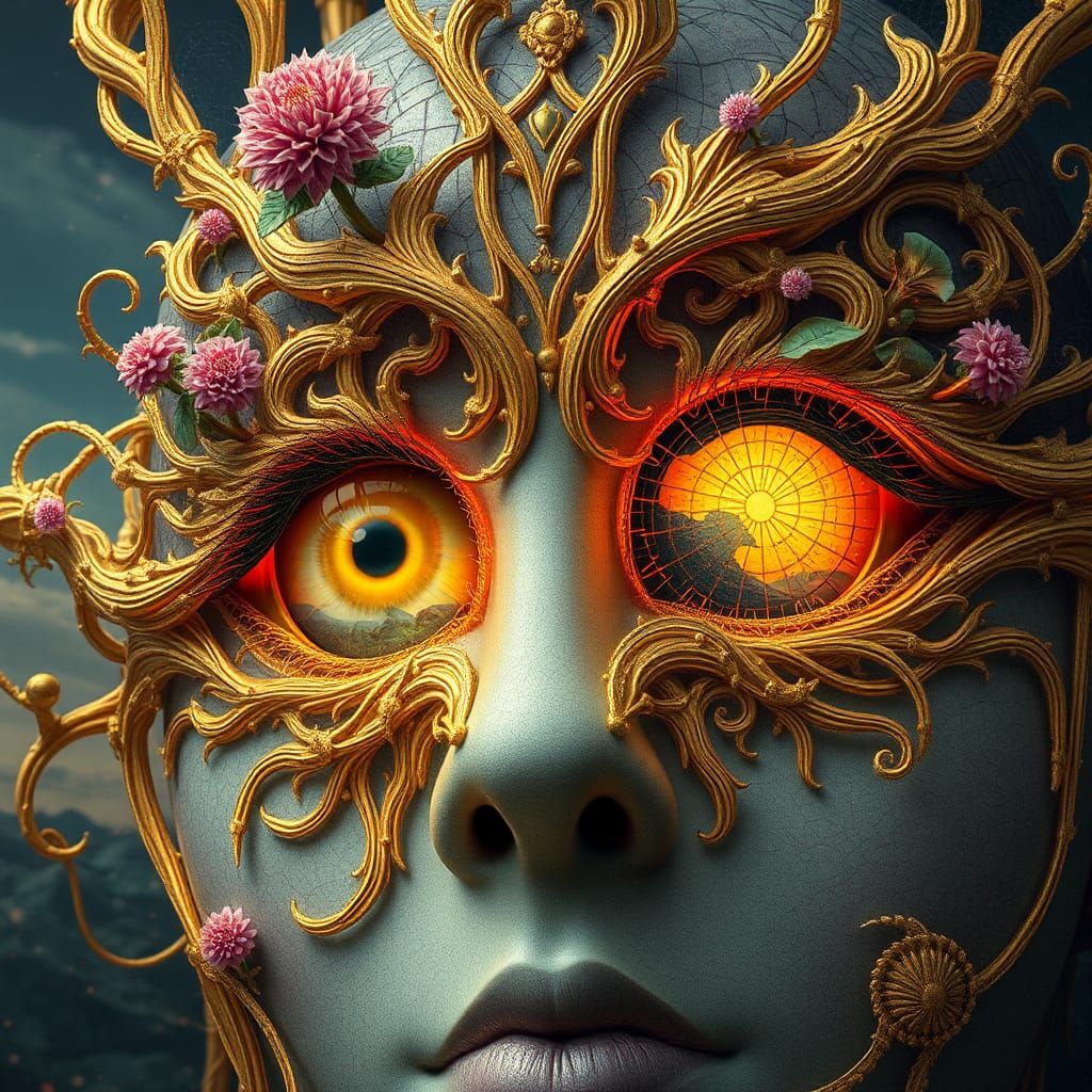 Intertwined Golden Eyes Revealing Dreamlike Mindscapes