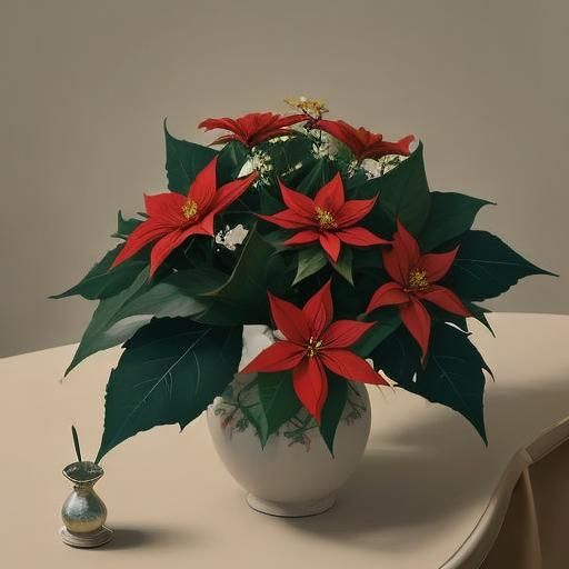 Vibrant Poinsettias in Warm, Sunlit Still Life Photograph