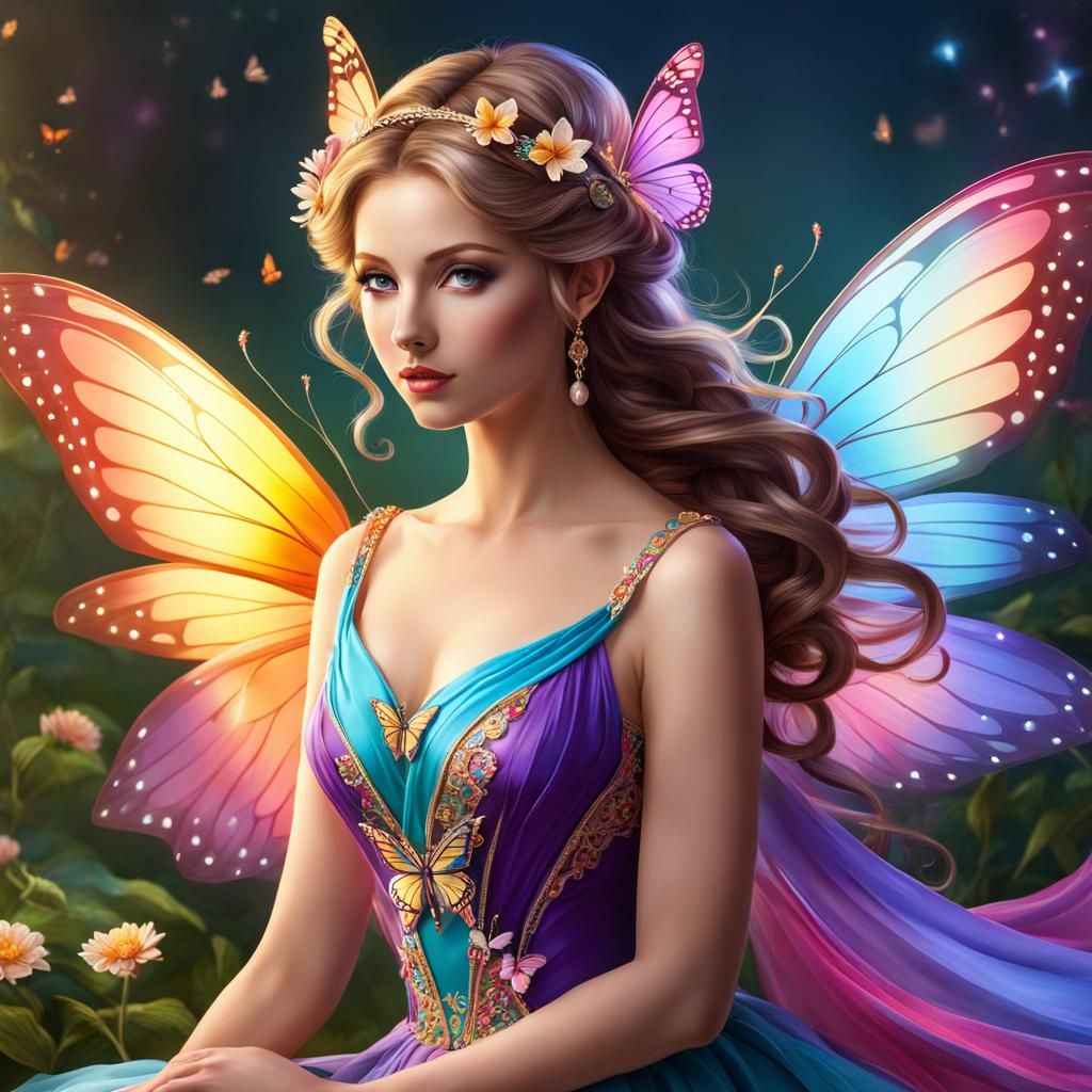 Enchanting Fairy with Butterfly Wings and Colorful Dress