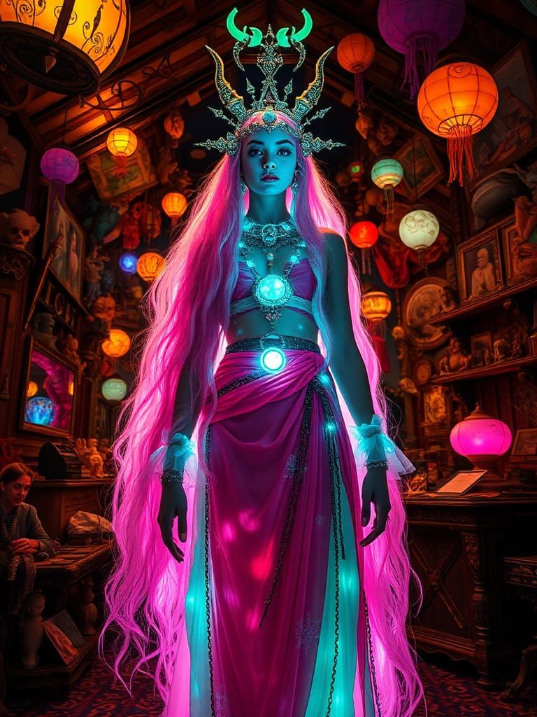 Interstellar Princess in a Hall of Curiosities
