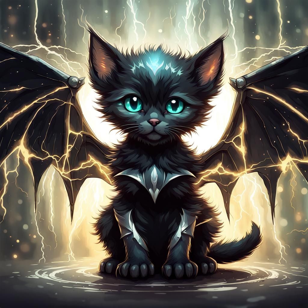 Magical Winged Kitten with Lightning Effects
