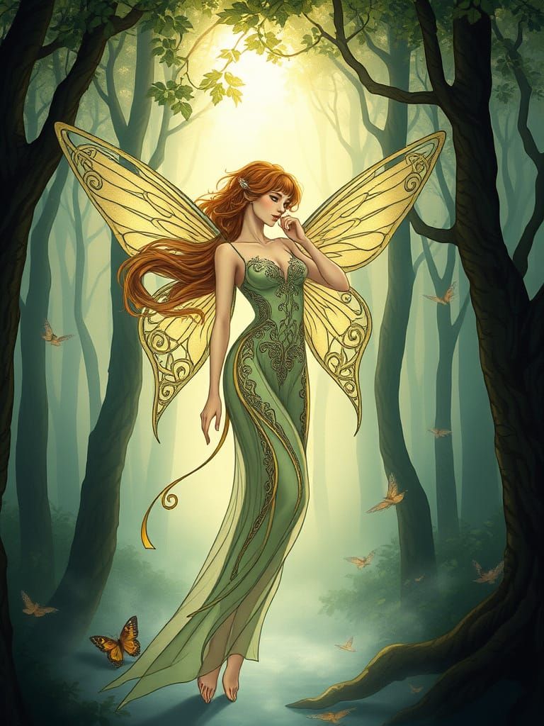 Ethereal Fairy in Art Nouveau Style