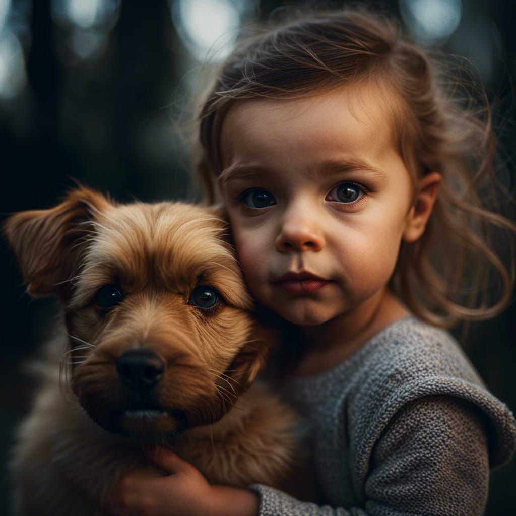 Toddler Girl with Dog Portrait, Natural Ambient Light