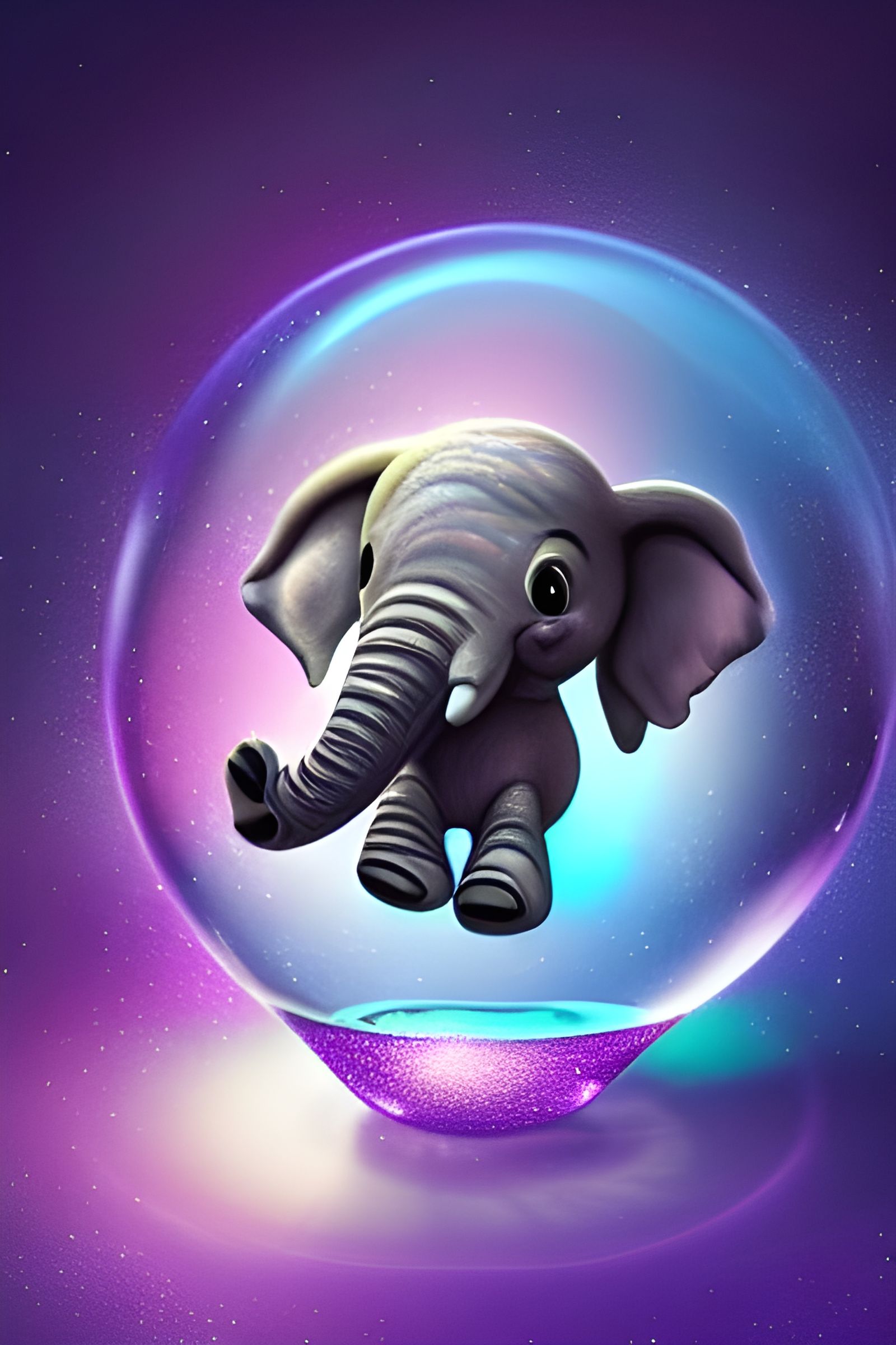 Baby Elephant in Glass Bubble, Digital Illustration