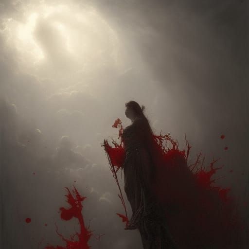 Horror Blood Red Paints With White Clouds