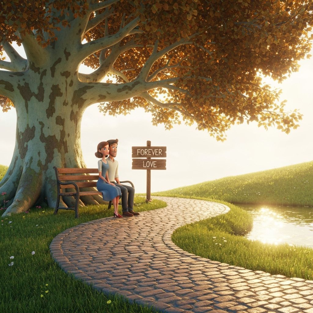 Couple Under Sycamore in Pixar-Inspired 3D Render