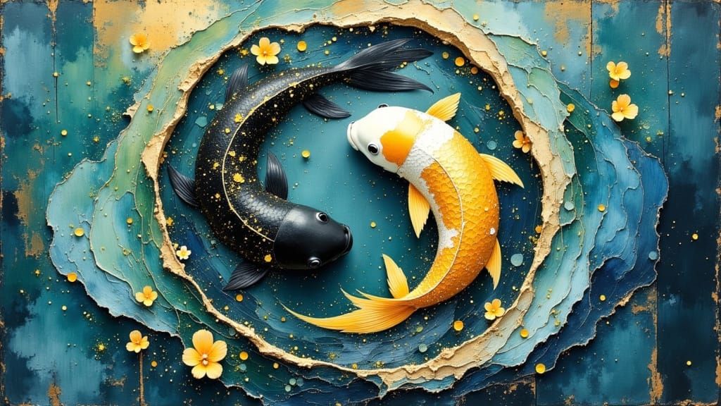 Chiral Koi Fish Yin Yang in Watercolor Style