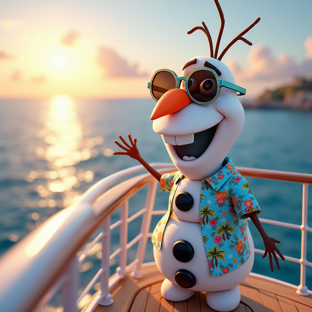 Olaf on a Cruise Ship in Anime 3D Style