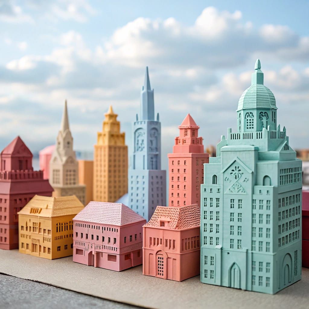 Colorful Origami Cityscape with Blue Sky