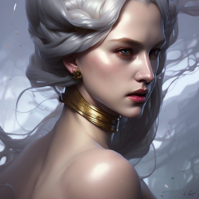 Elegant White Queen Portrait in Art Nouveau Style