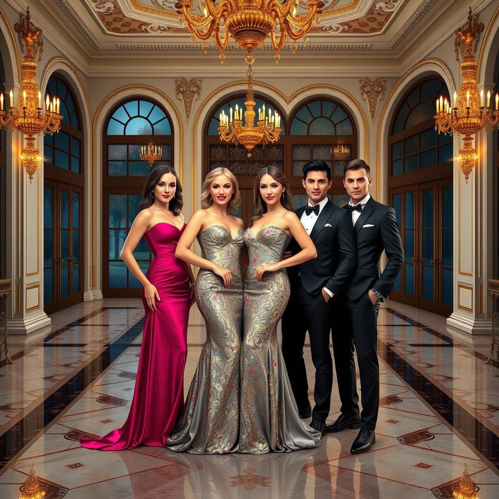 Elegant Group in Ballroom, Klimt-Inspired