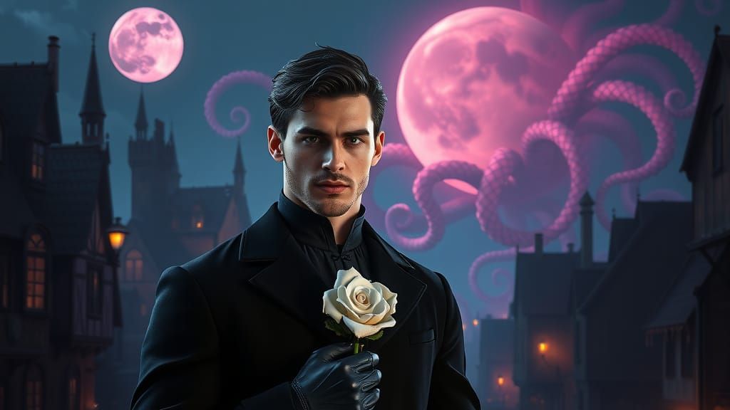 Noble Man in Burning City, Art Nouveau Style