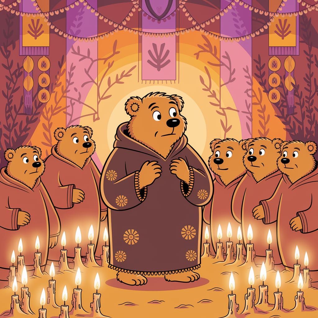 In the style of The Berenstain Bears :  Poppa Bear joins a cult