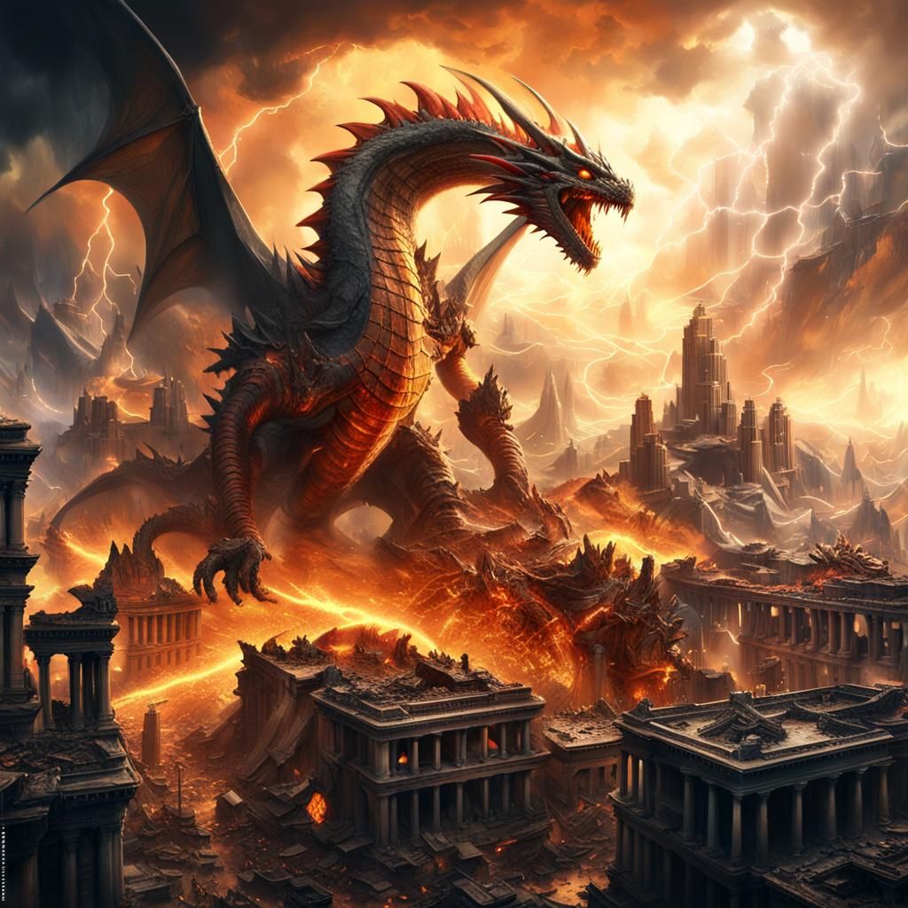 Epic Giant Dragon Battle in Cinematic Digital Painting