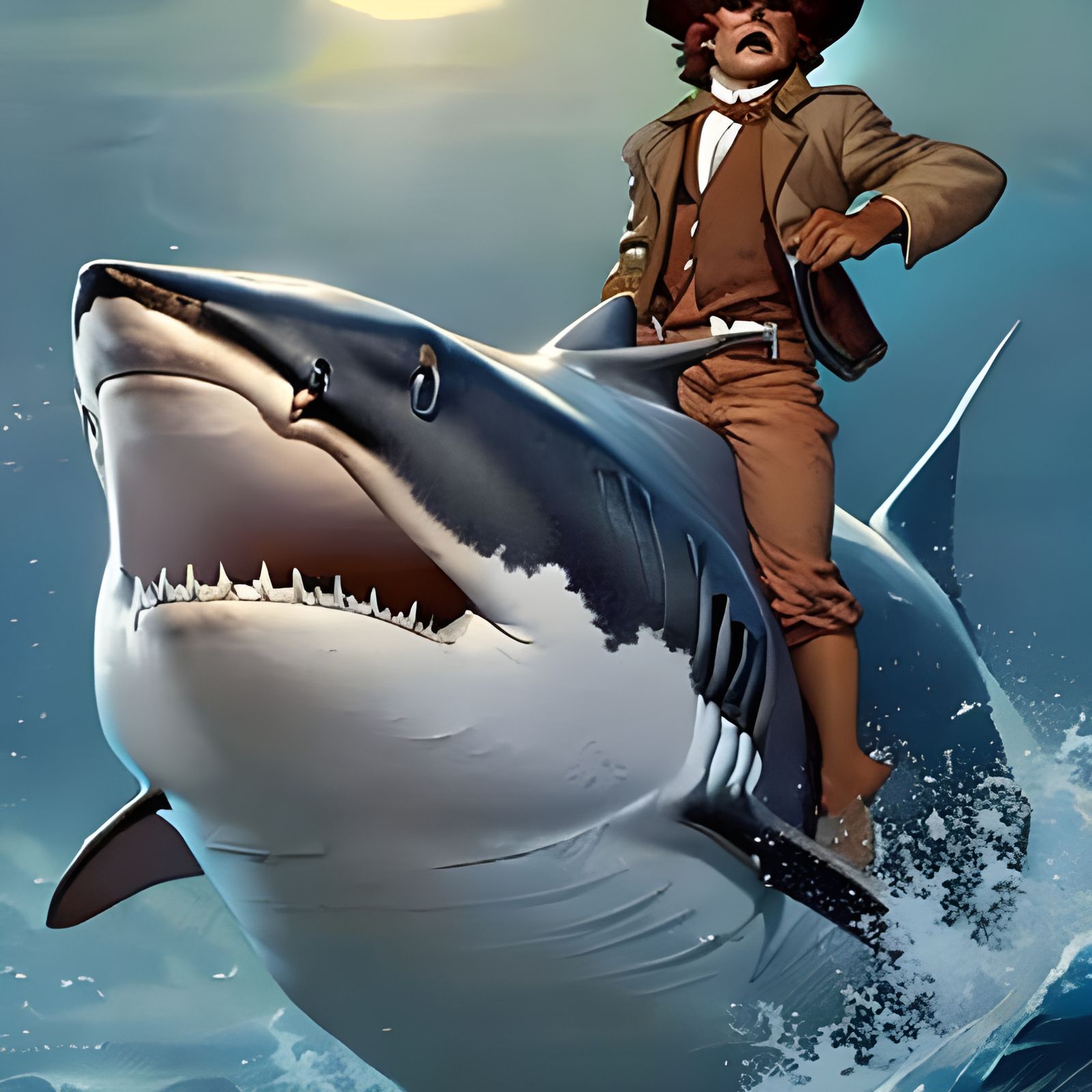 Huckleberry Finn's Shark Ride: Cinematic 8K Art