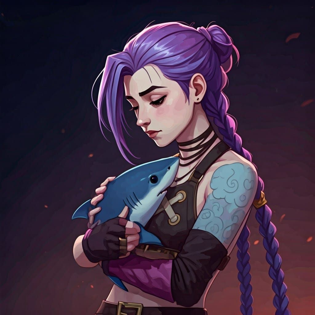 Chaos Goddess Cares for Tiny Shark in Vibrant Anime-Inspired...