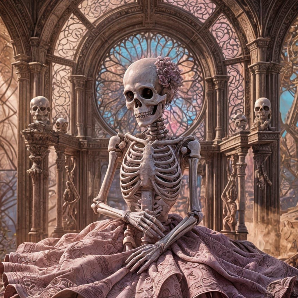 Skeleton Baby in Pink Dress: Fantasy Art